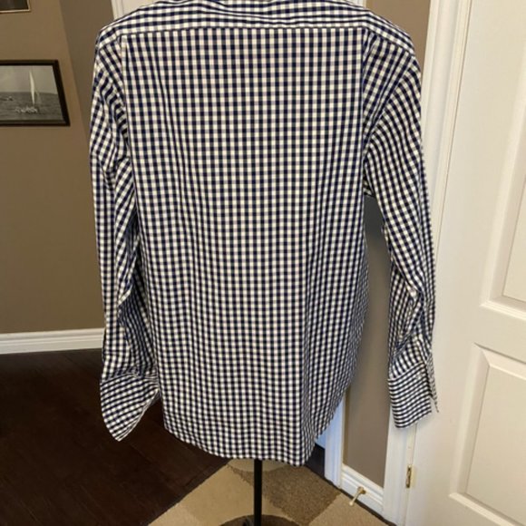 Banana Republic Blue Checked Men's Dress Shirt with French Cuffs Sz XL EUC - Picture 3 of 14